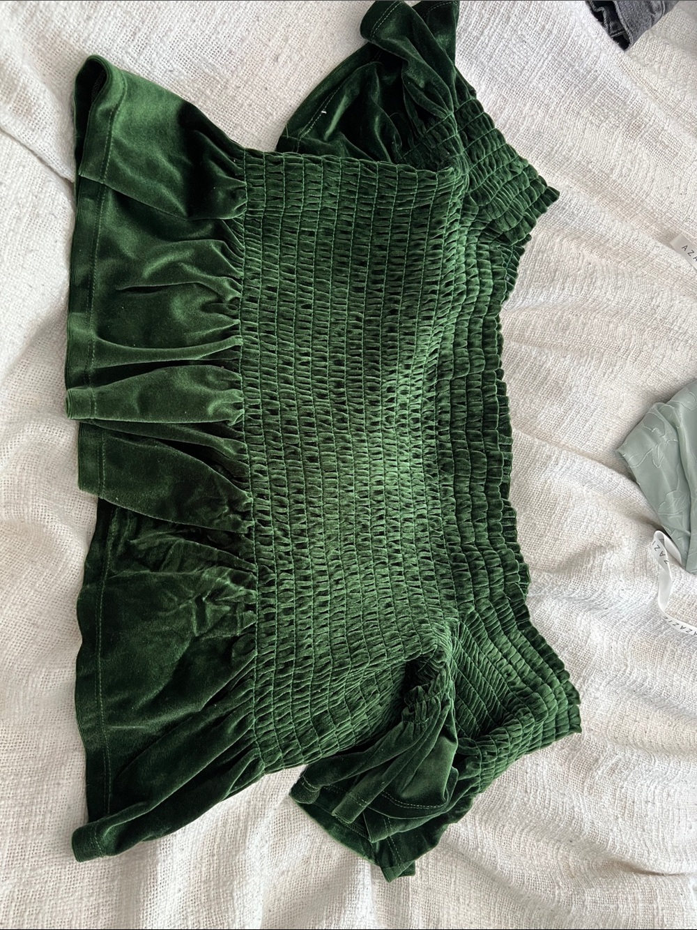 bp Green Velvet Smocked Crop Top